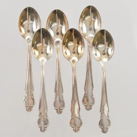 6 Kaffeskedar, 12cm, modell: Disa, 830/1000 silver, 81,6g.