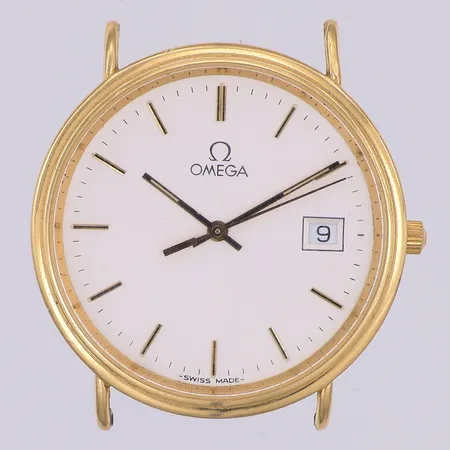 Herrur Omega, 18K, quartz, står still, Ø33mm, gravyr, saknar band Vikt: 0 g