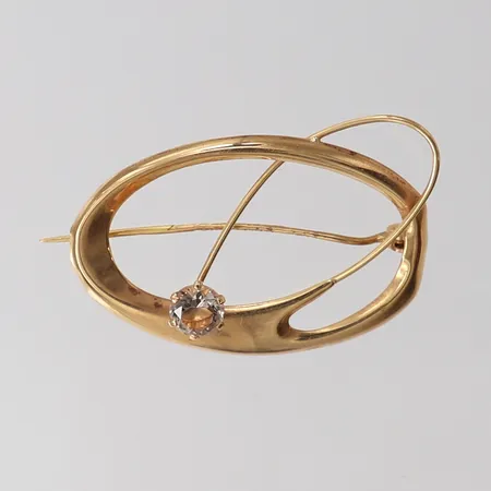 Brosch med sten, 31x25mm, 14K.  Vikt: 2 g