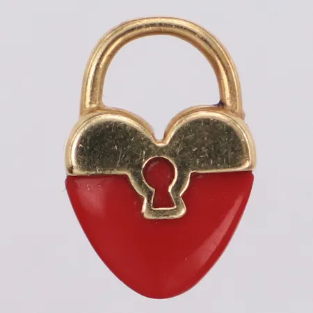 Hänge, hjärta med röd sten, längd 18mm, repor, ostämplat 18K. Bruttovikt 1,7g Vikt: 1,7 g