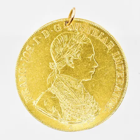 Mynt/hänge, Franc IOS I D G Avstriae Imperator, GAL.LOD.ILL.REX A.A 1857 Hvng.Boh.Lomb.Et.Ven, Ø 39,8mm, ögla ej guld, 21,6K Vikt: 14,1 g