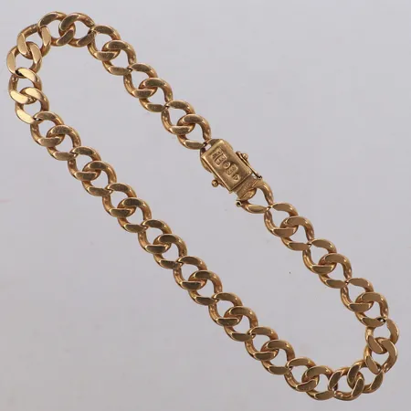 Armband, Pansar, längd 25cm, bredd 8,2mm, R A Guld Stockholm, år 1990, slitna länkar, en låsåtta saknas, 18K Vikt: 36,1 g