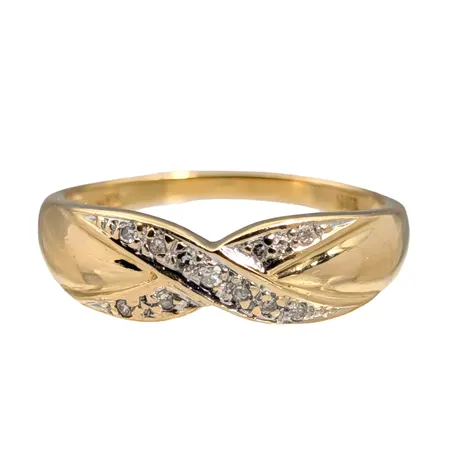 Ring, 18K guld, Diamanter 11 x 0,003ct, GIA, svensk kontrollstämpel, Ø18,0 mm, bredd 1,7 - 6 mm, fint skick Vikt: 3,1 g