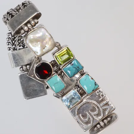 Armband med stenar, 18cm, bredd 20mm, tillv. V.I.be, silver 925/1000 Bruttovikt: 55,2g Vikt: 55,2 g