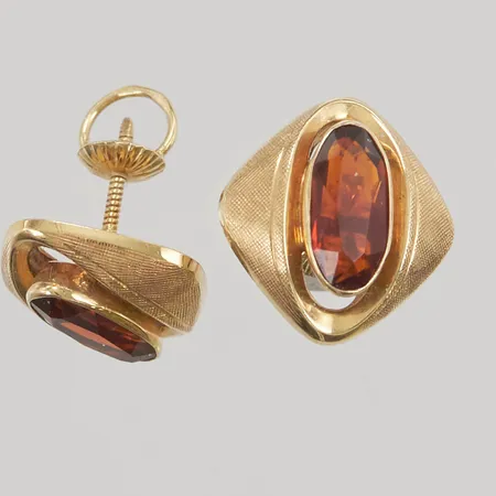 Örhängen, orangea stenar, 14,5x13,8mm, stift, 14K, 3,0g.
