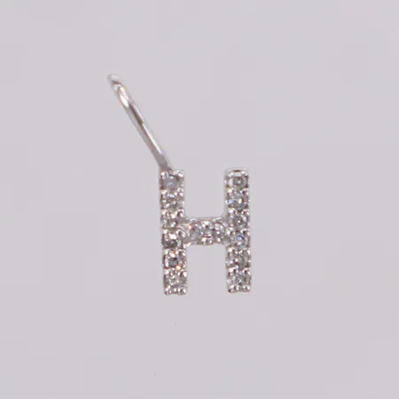 Hänge, bokstaven H med vita stenar, 10mm, vitguld, 18K Vikt: 0,3 g