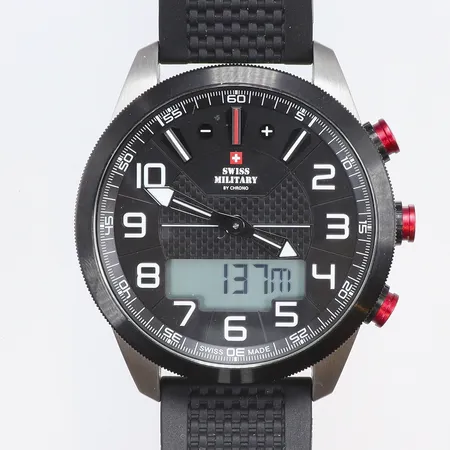 Herrur, Swiss Military, ref nr. SM34061, Ø45mm, quartz, gummiband, box, garantikort