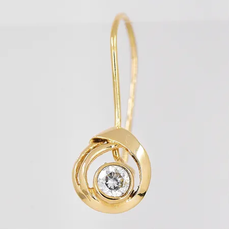 Örhänge, udda, längd 20mm, vit sten, 14K Vikt: 0,6 g