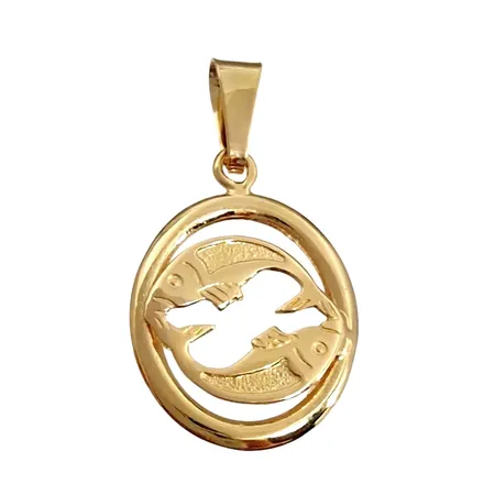 Hänge Stjärntecknet Fiskarna, 18K guld, Guldfynd (GHA), längd inkl. ögla 23 mm, bredd 13 mm, fint skick Vikt: 0,9 g