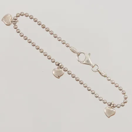 Armband, kullänk med integrerade hängen hjärtan, 18,5cm, bredd: 2,5mm, 925/1000 silver, 7,8g.