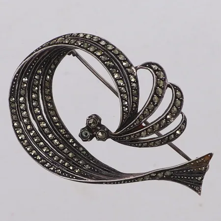 Brosch med markasiter, stenar saknas, 50x30mm, silver Vikt: 10,4 g