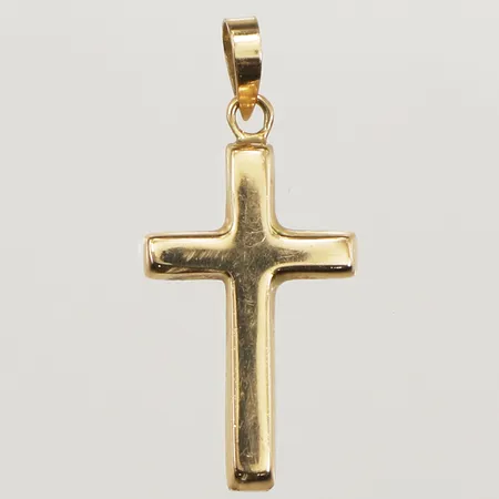 Hänge kors, längd 29mm inklusive ögla, bredd 13mm, GHA, 18K Vikt: 1,1 g