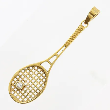 Hänge, diamant ca 0,03ct, tennisracket, 42x11mm, 18K. Vikt: 1,6 g