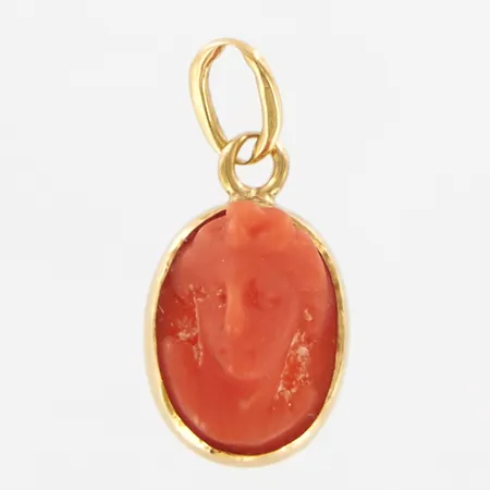 Hänge med röd sten, 15x7mm, 14K, Vikt: 0,5 g