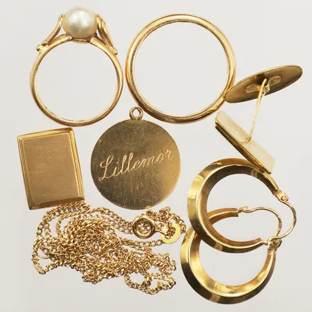 Diverse smycken, defekt, gravyr, 18K Vikt: 20,1 g