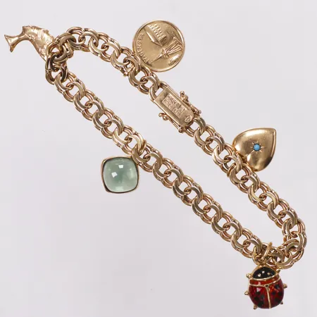 Armband, Bismarck, berlocker, 19,5cm, bredd 6,5mm, Bengt Hallberg Guldsmeds AB år 1965, 18K Vikt: 20,8 g