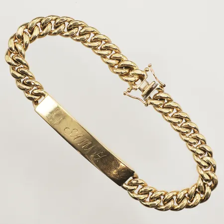 Armband Pansar, graverad platta, längd 21cm, bredd 8mm, ihåligt, 14K Vikt: 19,3 g