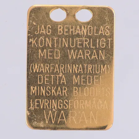 Hänge/bricka för behandling av waran, 27mm, 18K Vikt: 2 g