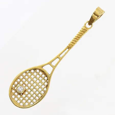 Hänge, diamant ca 0,03ct, tennisracket, 42x11mm, 18K.  Vikt: 1,6 g