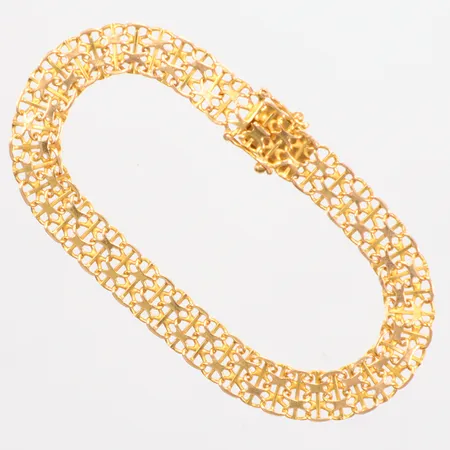 Armband X-länk med stav, längd 19,5cm, bredd 8,4mm, Ekström Aktiebolag D, år 1968, trasig länk, 18K Vikt: 11,4 g