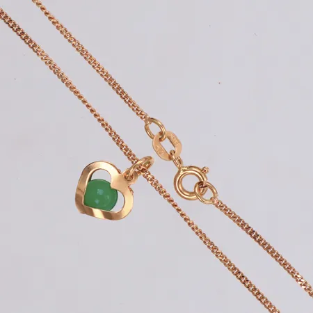 Kedja Pansar, längd 36cm, bredd 1,1mm, med hänge, hjärta med grön sten, 18K Vikt: 2,8 g