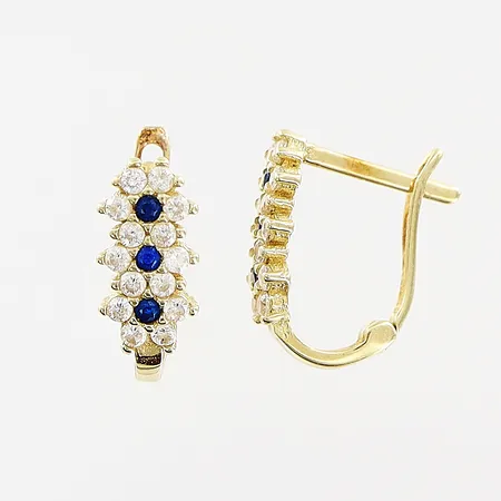 Ett par örhängen, blå/vita stenar, 11x5mm, 14K. Vikt: 1,2 g