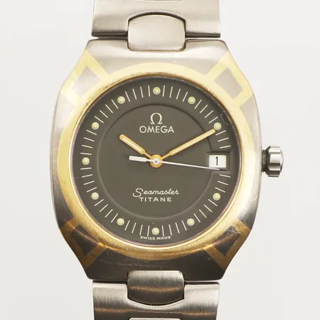 Armbandsur Omega Seamaster Polaris Titane, guld/ titan, quartz, 31 mm, datum, läderband, innermått inklusive ur ca 19cm