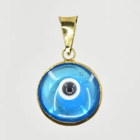 Hänge öga i glas Ø10 mm, ram i 14K. Vikt: 0,6 g