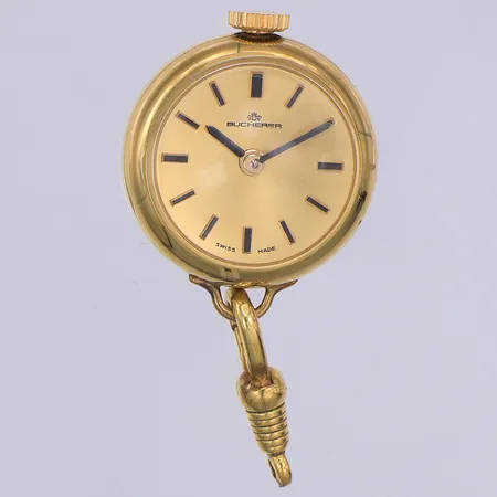 Hängur Bucherer, manuell, Ø21mm, glasbaksida, gulmetall, saknar kedja