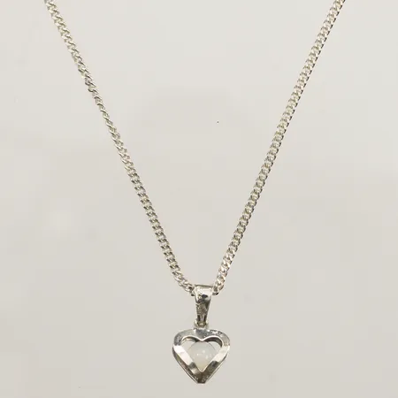 Kedja Pansar, längd 50cm, 1,6mm, hänge hjärta, vit sten, längd 15mm, bredd 8,9mm, silver 925/1000 Vikt: 3,9 g