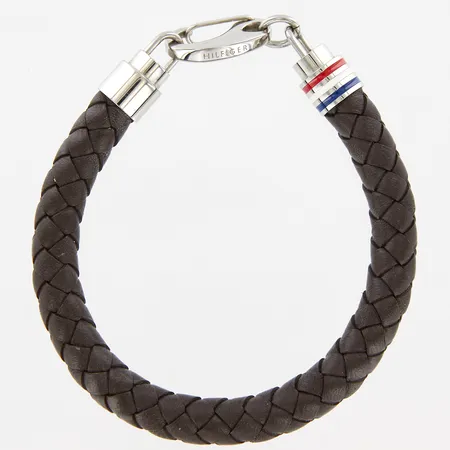 Armband Tommy Hilfiger, flätat läder, ca 22cm, bredd ca 7mm, fint skick, lås i metall, etui, fint skick