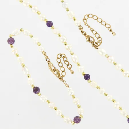 Collier och armband med odlade sötvattenspärlor, lila stenar 45cm, 21cm, bredd: 5-6mm, metall lås Vikt: 0 g