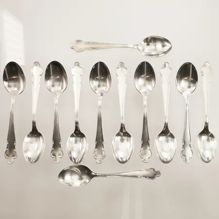 Tolv moccaskedar, längd 10cm, silver Vikt: 111 g