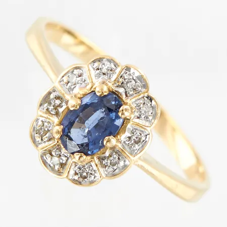 Carmoséring, safir, diamanter ca 10x0,005ct, stl 17½, 18K Vikt: 2,5 g