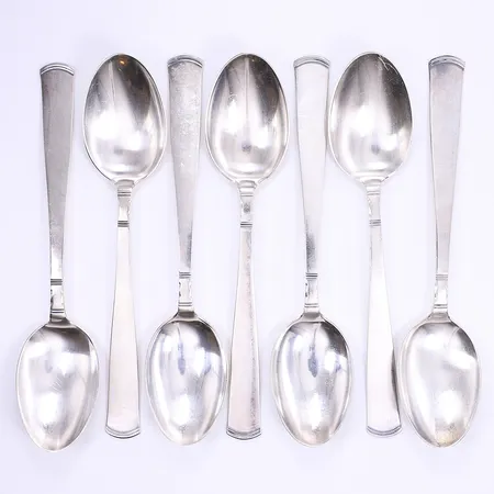 7 Bordsskedar, Rosenholm, design Jacob Ängman, 1934 för GAB, dessa exemplar 1958-1968, repor, silver 830/1000 Vikt: 299,8 g