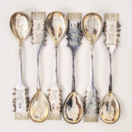 Kaffeskedar 6st, Lappmodell, längd 11,7cm, Boliden, etui, silver 830/1000 Vikt: 60 g