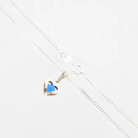 Kedja Pansar 40cm, bredd: 2mm GHA, hänge hjärta med blå sten 10x18mm, silver 925/1000 Vikt: 3,2 g