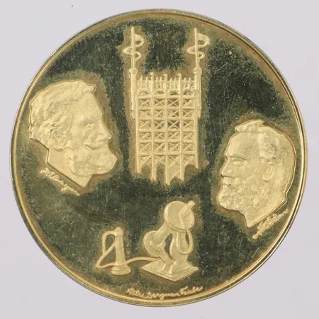 Medalj, Ø33mm, LM Ericsson 1876-1976, Sporrong 18K, originalask Vikt: 25,4 g