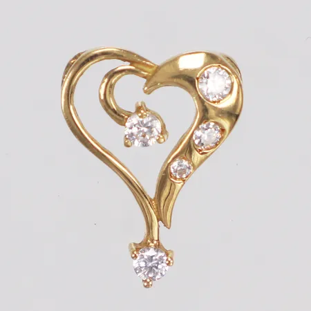 Hänge, hjärta, 16mm, vita stenar, 18K Vikt: 0,8 g
