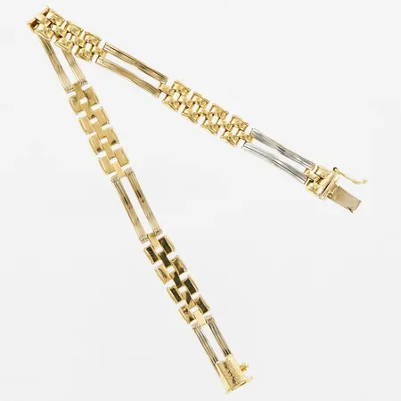 Armband, 19,5cm, bredd 7mm, vitguld/gulguld, 14K Vikt: 17,2 g