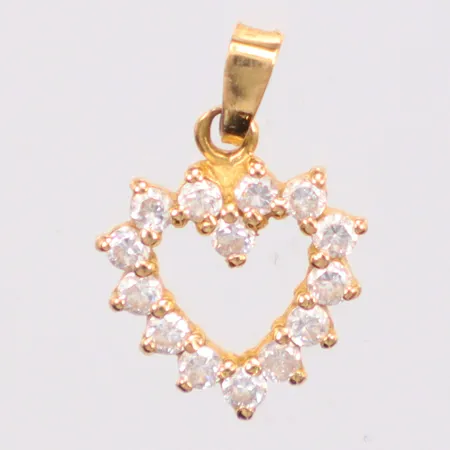 Hänge Hjärta, längd 17mm, bredd 12,1mm, små vita stenar, 18K Vikt: 1,1 g
