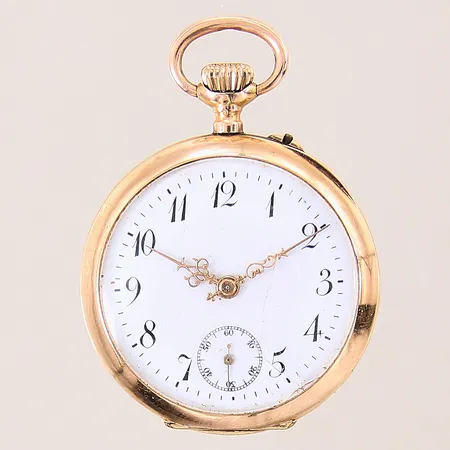 Fickur, 14K, Ø32mm, innerboett i metall, serie-nr: 240384, spricka i plexiglas, repig, bucklig, bruttovikt: 24,6g