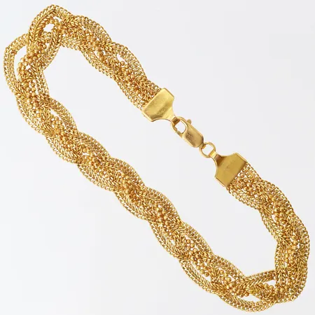 Armband flätad, längd 19cm, bredd ca 7mm, repig vid lås, 21K Vikt: 11,5 g