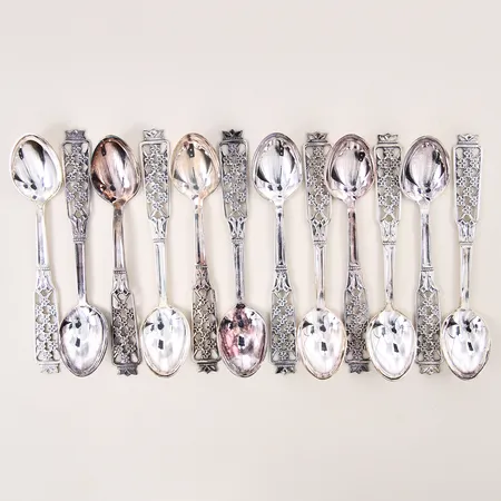 Kaffeskedar 12st, Modell Prinsess, längd: 12cm, CESON, etui, silver 830/1000 Vikt: 169,2 g