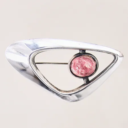 Brosch med rosa sten, 55x32,2mm, D-A Norway, silver 925/1000 Vikt: 12,1 g