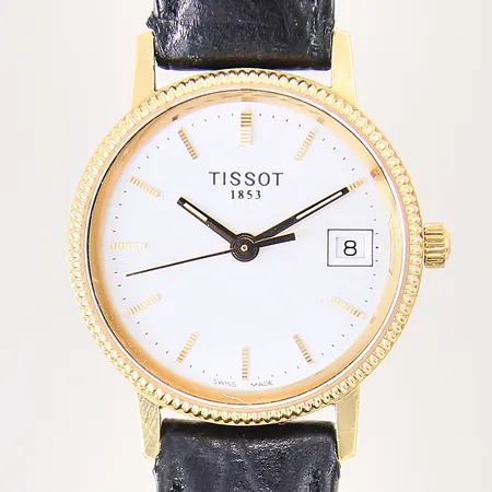 Damur Tissot, 18K, quartz, Ø24mm, safirglas, datum, läderband, manual, gravyr, etui