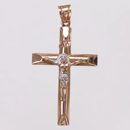 Hänge, krucifix, 40mm, roséfärgad, vitguldsdetalj, 14K Vikt: 1 g