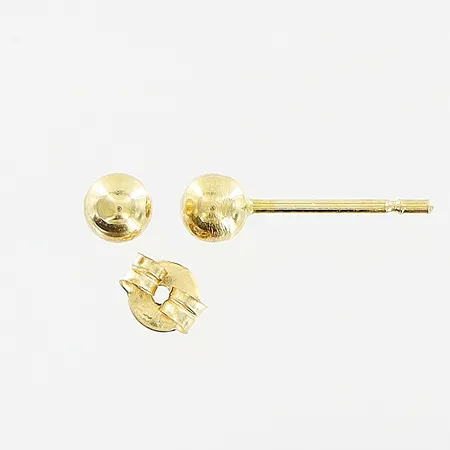 Ett par örhängen, kulor Ø3mm, ihålig, 1 stopp saknas, smärre bucklor, 18K. Vikt: 0,3 g