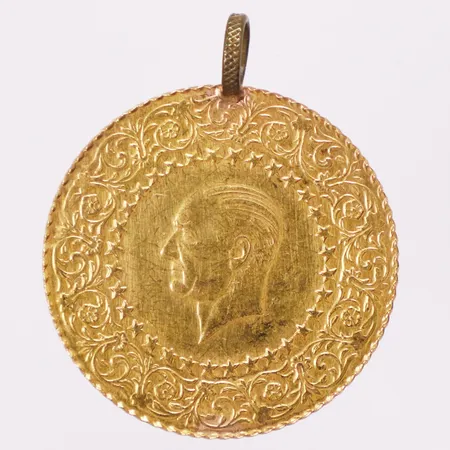 Hänge, mynt Attaturk år 2004, Ø30mm, ögla ej i guld, 21,6K Vikt: 7,2 g