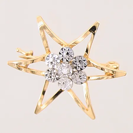 Brosch med diamant, 1xca 0,02ct, Ø25,2mm, delvis vitguld, GFAB, 18K Vikt: 2,2 g